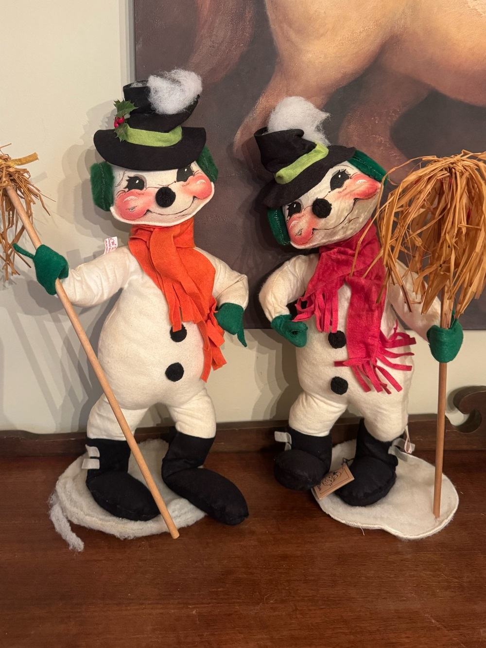 Vintage Annalee Mobilitee Christmas Snowmen with Broom 1986 & 1989